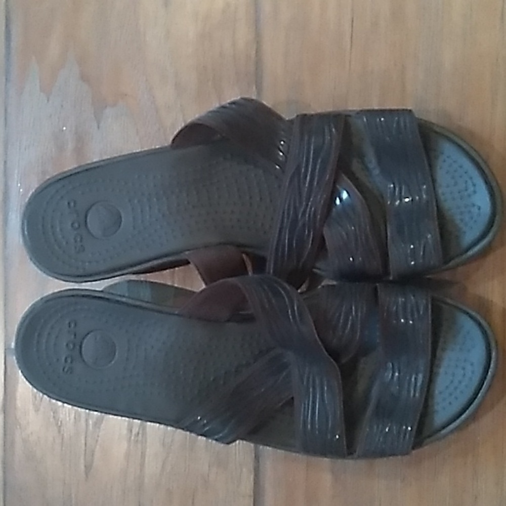CROCS Elastic Strap Brown Zebra Print Sandals